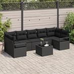 vidaXL 8-delige tuinbankset met kussens zwart poly rattan, Tuin en Terras, Verzenden, Nieuw, Rotan