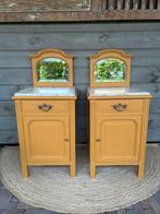 Sfeervolle set nachtkastjes Mustard met marmerenblad, Huis en Inrichting, Minder dan 45 cm, Verzenden, Nieuw, 55 tot 70 cm