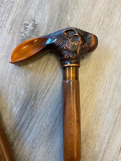 Wandelstok - Hout, Wandelstok - konijnenhoofd, Antiek en Kunst, Kunst | Designobjecten