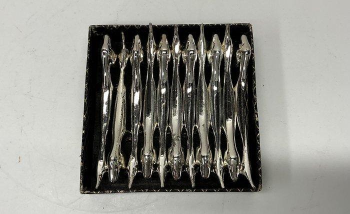 Set van 12 verzilverde messenleggers dashond of tekkel jaren, Antiek en Kunst, Kunst | Designobjecten