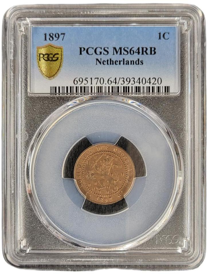 Koningin Wilhelmina 1 cent 1897 MS64RB PCGS, Postzegels en Munten, Munten | Nederland, Losse munt, 1 cent, Koningin Wilhelmina