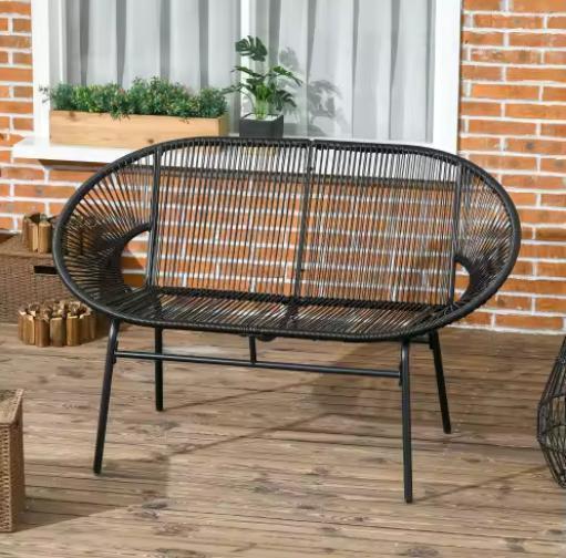 Polyrotan Tuinbank 2-Zits Zwart – 260 kg, Tuin en Terras, Tuinbanken, Nieuw, Verzenden