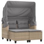 Tuinbank 2-zits met luifel en voetenbanken poly rattan beige, Tuin en Terras, Tuinsets en Loungesets, Verzenden, Nieuw