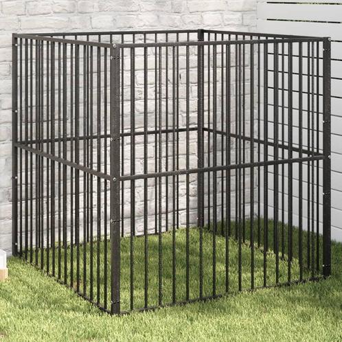 vidaXL Hondenkennel 4 panelen gepoedercoat staal zwart, Dieren en Toebehoren, Hondenhokken, Nieuw, Verzenden