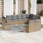 vidaXL 10-delige Loungeset met kussens poly rattan beige, Verzenden, Nieuw, Rotan, Loungeset