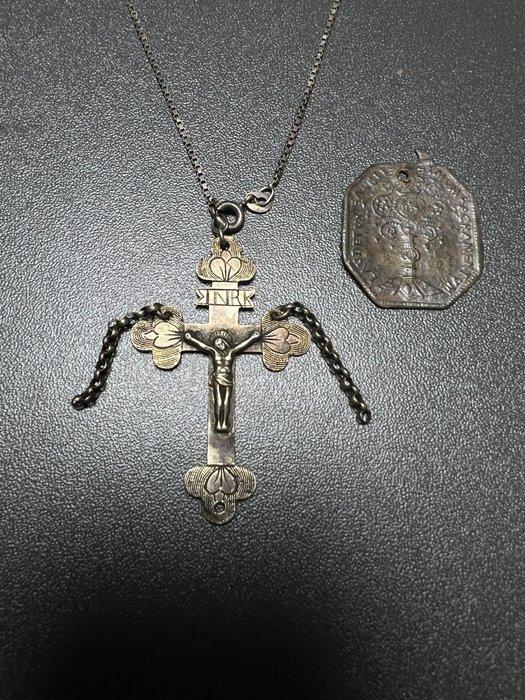 Kruis - Zilver - gotisch zilveren kruis, Jezus /, Antiek en Kunst, Antiek | Overige Antiek