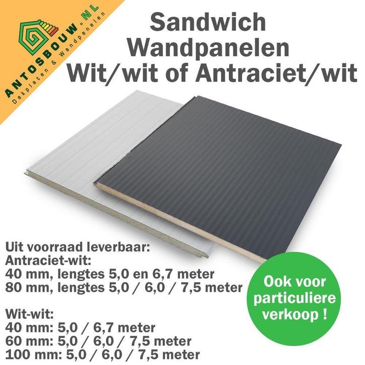 Sandwichpanelen nieuw gelegenheidspartij A en B keus, Doe-het-zelf en Verbouw, Platen en Panelen, Nieuw, Overige materialen, Ophalen of Verzenden