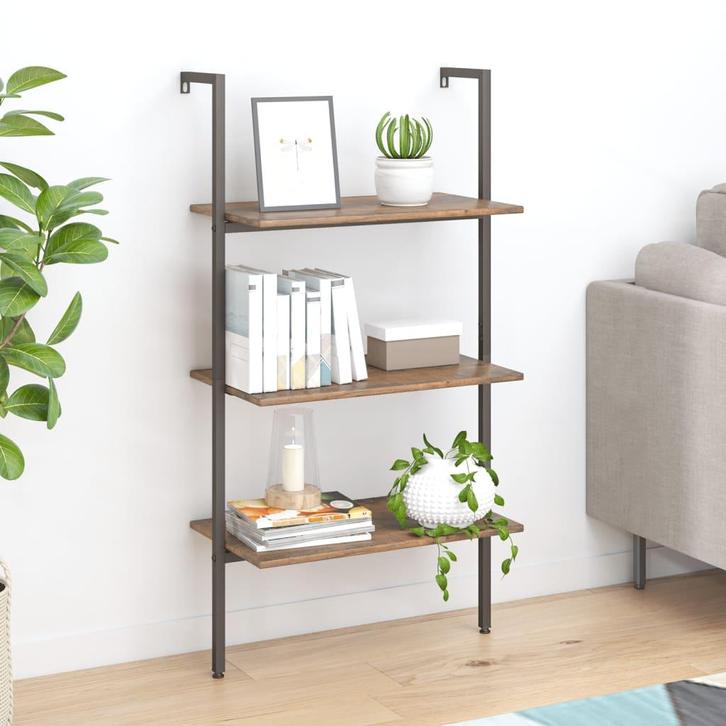 vidaXL Ladderrek met 3 schappen 64x35x120,5 cm donkerbruin, Huis en Inrichting, Kasten | Boekenkasten, 25 tot 50 cm, Nieuw, Overige houtsoorten