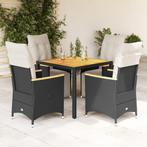 vidaXL 5-delige Bistroset met kussens poly rattan zwart, Verzenden, Nieuw, Rotan, 4 zitplaatsen
