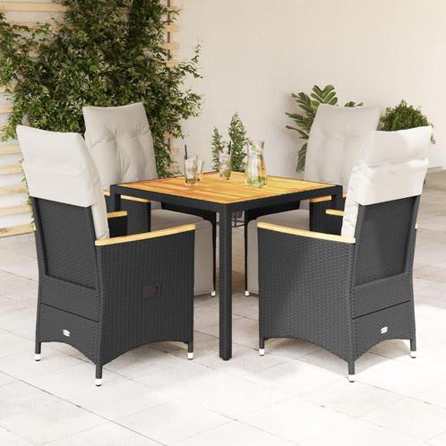 vidaXL 5-delige Bistroset met kussens poly rattan zwart, Tuin en Terras, Tuinsets en Loungesets, Nieuw, 4 zitplaatsen, Rotan, Verzenden