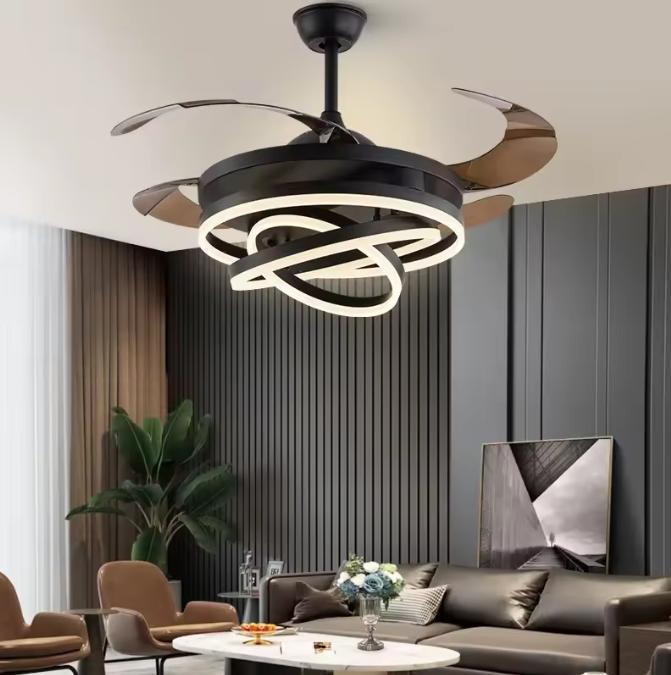 Nordic LED Plafondventilator 42 cm met Intrekbare Bladen, Huis en Inrichting, Lampen | Plafondlampen, Nieuw, Verzenden