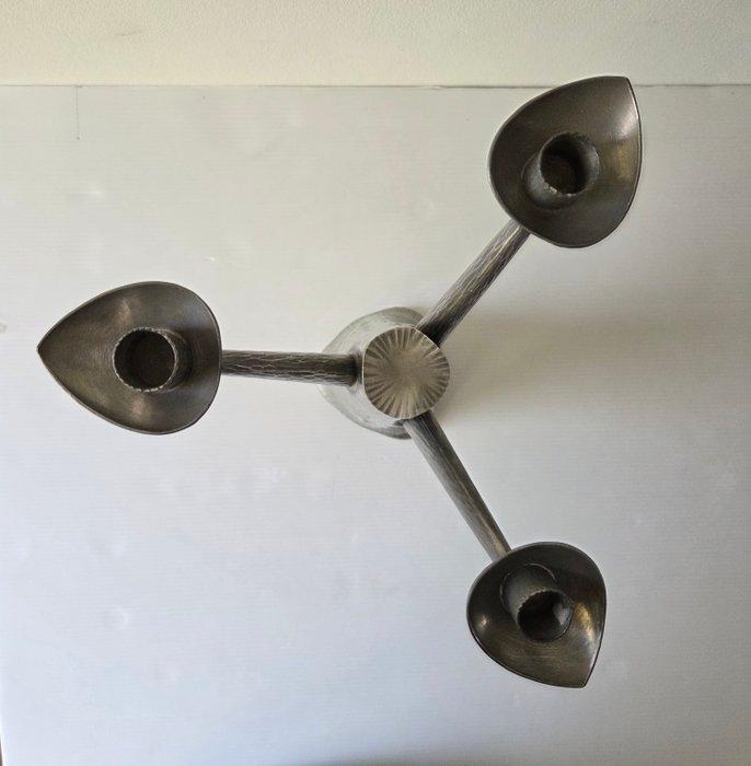 Kaarsenhouder - Tin - Glans en verzilverd tin - structuur, Antiek en Kunst, Kunst | Designobjecten