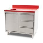 HCB Werkkast - snijtafel - afvalbak - lades - 100 cm - RVS -, Verzenden, Nieuw in verpakking, RVS Meubilair