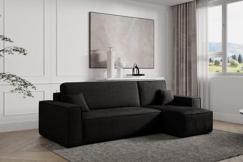 Hoekbank Ribstof Karlo Zwart | Universeel | €449,-, Huis en Inrichting, Banken | Bankstellen, 200 tot 250 cm, 100 tot 125 cm, Hoekbank