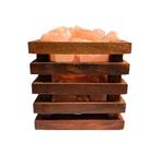 Zoutlamp - Himalaya Zoutstenen - Houten Korfje  - Vierkant, Antiek en Kunst, Ophalen of Verzenden