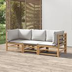 vidaXL 3-delige Loungeset met kussens bamboe lichtgrijs, Tuin en Terras, Tuinsets en Loungesets, Verzenden, Nieuw, Hout, Loungeset