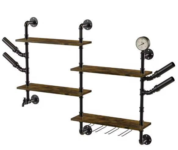 4-laags Wand Wijnrek – Met Glashouders, Huis en Inrichting, Kasten | Wandmeubels, Nieuw, Verzenden