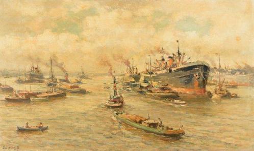 Evert Moll (1878-1955) - Rotterdam Harbour, Antiek en Kunst, Kunst | Schilderijen | Klassiek