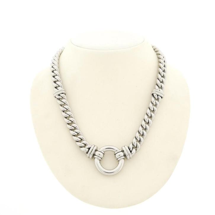 Witgouden gourmetschakel ketting, Sieraden, Tassen en Uiterlijk, Kettingen, Overige kleuren, Gebruikt, Goud, Ophalen of Verzenden