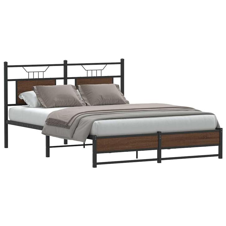vidaXL Bedframe zonder matras bewerkt hout bruin eikenkleur, Huis en Inrichting, Slaapkamer | Bedden, Bruin, Nieuw, Hout, Tweepersoons