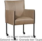 Set van 4 Donkergrijze leren moderne kuipstoel - poot rond r, Huis en Inrichting, Stoelen, Overige kleuren, Nieuw, Leer, Ophalen of Verzenden