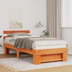 vidaXL Bedframe met hoofdeinde Wasbruin 90 x 200 cm Massief, Huis en Inrichting, Slaapkamer | Bedden, Verzenden, Nieuw, Bruin