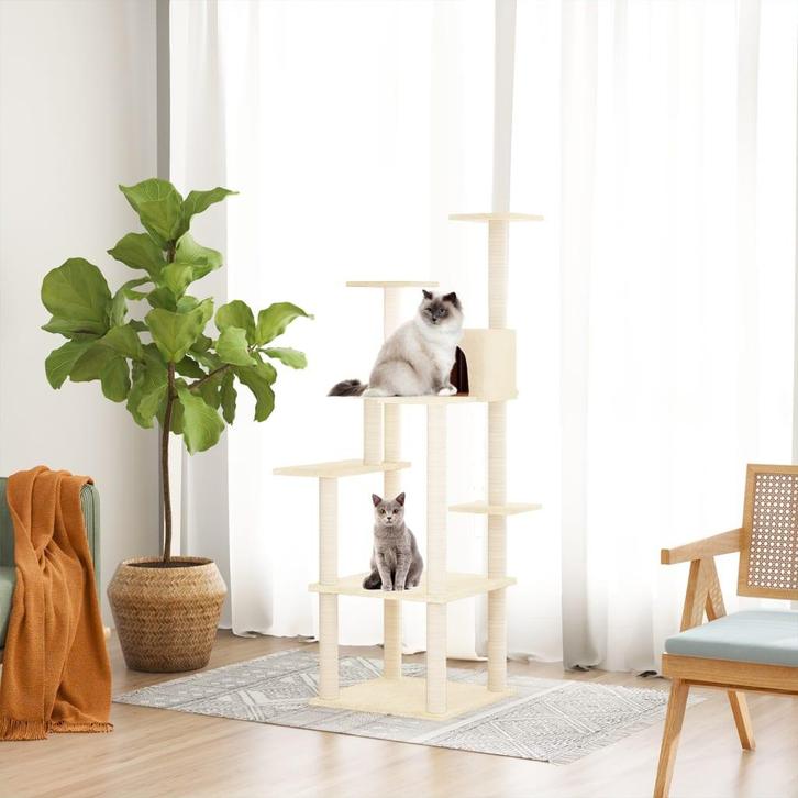vidaXL Kattenmeubel met sisal krabpalen 153 cm crèmekleurig, Dieren en Toebehoren, Katten-accessoires, Nieuw, Verzenden