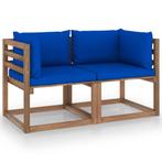 vidaXL Tuinbank 2-zits pallet met blauwe kussens grenenhout, Tuin en Terras, Tuinsets en Loungesets, Verzenden, Nieuw