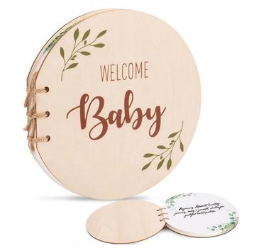 Houten Baby Shower gastenboek rond Welcome Baby beschikbaar voor biedingen