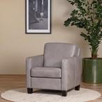 Grijze leren landelijke fauteuil - poot hout zwart - Granada, Nieuw, Ophalen of Verzenden, Landelijk, 50 tot 75 cm