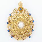 Hanger - 18 karaat Geel goud Parel - Saffier