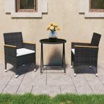 vidaXL 3-delige Bistroset poly rattan en gehard glas zwart, Verzenden, Nieuw, Rotan