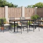 vidaXL 7-delige Tuinset met kussens poly rattan zwart, Tuin en Terras, 6 zitplaatsen, Nieuw, Tuinset, Verzenden