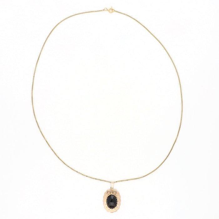 Ketting met hanger - 14 karaat Geel goud Granaat, Sieraden, Tassen en Uiterlijk, Antieke sieraden