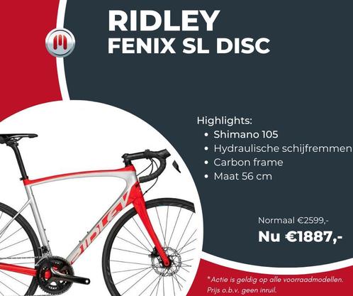 ACTIE! Ridley Fenix SL Disc carbon racefiets 56 cm, Fietsen en Brommers, Fietsen | Racefietsen, Heren, 53 tot 57 cm, Nieuw, Carbon