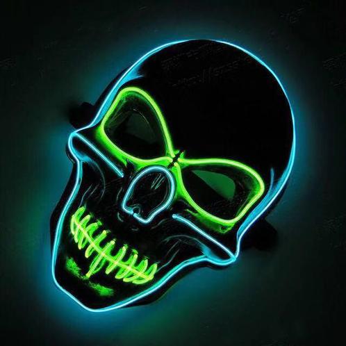 Schedelmasker (lichtgevend el wire groen/blauw), Hobby en Vrije tijd, Feestartikelen, Nieuw, Verzenden