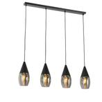 Moderne hanglamp zwart met smoke glas 4-lichts - Drop, Nieuw, Glas, Modern, 75 cm of meer
