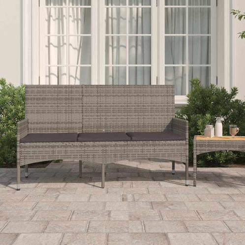 vidaXL Tuinbank 3-zits met kussens poly rattan grijs, Tuin en Terras, Tuinbanken, Nieuw, Rotan, Verzenden