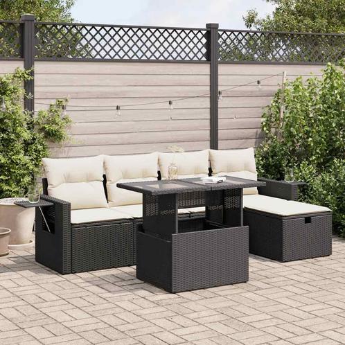 vidaXL 6-delige Loungeset met kussens poly rattan zwart, Tuin en Terras, Tuinsets en Loungesets, Loungeset, Nieuw, Rotan, Verzenden
