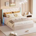 Hydraulisch tweepersoonsbed met LED-hoofdeinde, Verzenden, Nieuw