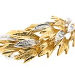 Exclusief 18 Krt. Bicolor gouden blad broche (witgoud), Sieraden, Tassen en Uiterlijk, Broches, Gebruikt, Overige kleuren, Ophalen of Verzenden