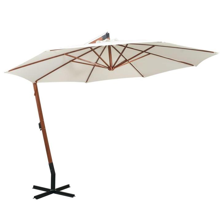 vidaXL Zweefparasol met houten paal 350 cm wit, Tuin en Terras, Parasols, Zweefparasol, Nieuw, 1 tot 2 meter, Verzenden