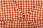 Brabants bont stof oranje wit geruit - 18mm geruit, 120 cm of meer, Oranje, Ophalen of Verzenden, Katoen