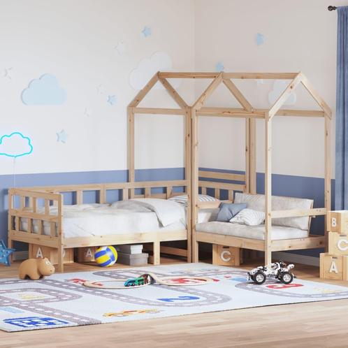 vidaXL Kinderbedset met huisje massief grenenhout 80x200 cm, Huis en Inrichting, Slaapkamer | Bedden, 80 cm, 200 cm, Bruin, Eenpersoons