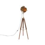 Tripod vloerlamp brons met hout studiospot - Radient, Nieuw, Overige materialen, Industrieel, 150 tot 200 cm