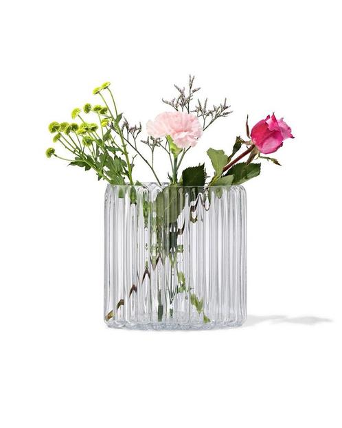HEMA Vaas Ø10x20cm glas ribbel transparant, Huis en Inrichting, Woonaccessoires | Vazen, Nieuw, Verzenden
