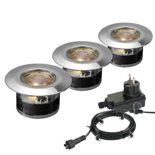 Grondspot Acis set 3 st | Zilvergrijs | 12V | Gard, Tuin en Terras, Buitenverlichting, Ophalen of Verzenden