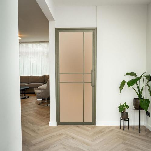 Stalen Binnendeur Olijfgroen 6 Vlaks Mat glas Luxe design, Doe-het-zelf en Verbouw, Deuren en Horren, Nieuw, Metaal, Binnendeur
