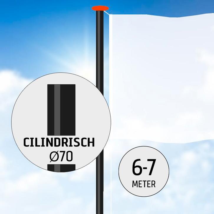 Aluminium vlaggenmast 6 of 7 meter Ø 70mm ZWART RAL 9005., Diversen, Vlaggen en Wimpels, Nieuw