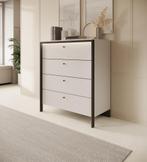 Meubella | Ladekast grijs met zwart 101 cm - 4 lades, Huis en Inrichting, Kasten | Ladekasten, 100 tot 150 cm, Verzenden, Nieuw